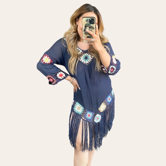 Momo New York Other - MOMO New York | Boho Crochet Tassel Fringe Swim Cover Dress One Size